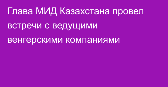 Глава МИД Казахстана провел встречи с ведущими венгерскими компаниями