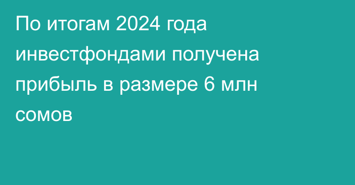 По итогам 2024 года инвестфондами получена прибыль в размере 6 млн сомов
