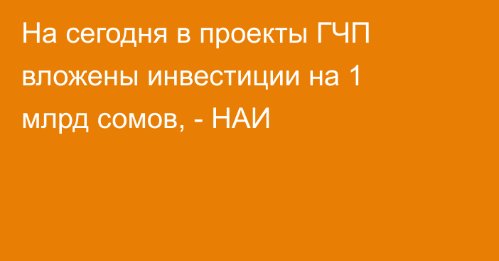 На сегодня в проекты ГЧП вложены инвестиции на 1 млрд сомов, - НАИ