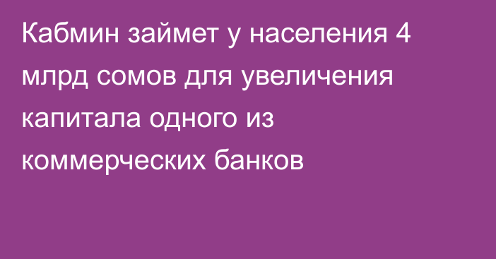 Кабмин займет у населения 4 млрд сомов для увеличения капитала одного из коммерческих банков