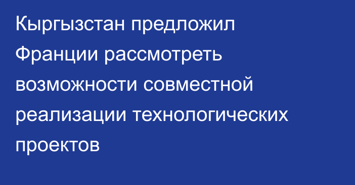 Кыргызстан предложил Франции рассмотреть возможности совместной реализации технологических проектов