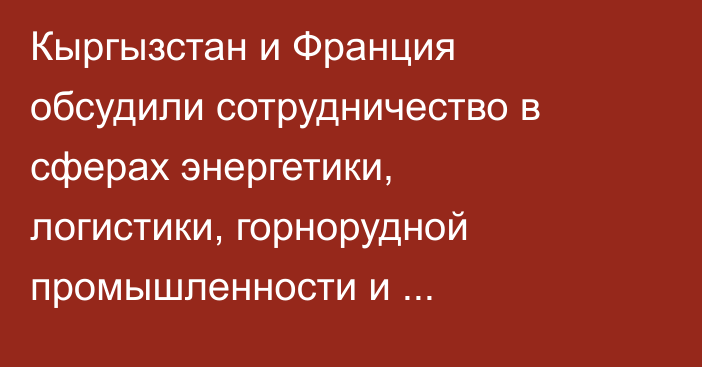 Кыргызстан и Франция обсудили сотрудничество в сферах энергетики, логистики, горнорудной промышленности и экотуризма, — МИД