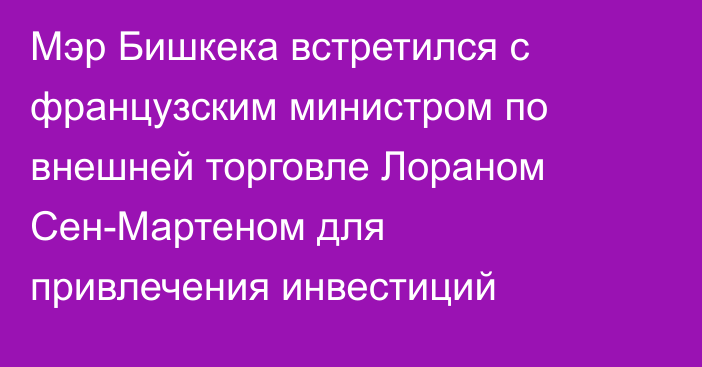 Мэр Бишкека встретился с французским министром по внешней торговле Лораном Сен-Мартеном для привлечения инвестиций