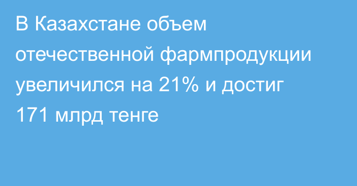 В Казахстане объем отечественной фармпродукции увеличился на 21% и достиг 171 млрд тенге