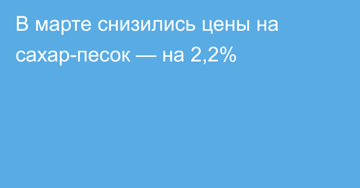 В марте снизились цены на сахар-песок — на 2,2%