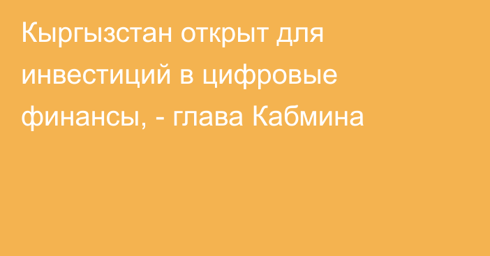 Кыргызстан открыт для инвестиций в цифровые финансы, - глава Кабмина 