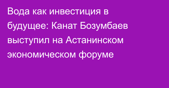 Вода как инвестиция в будущее: Канат Бозумбаев выступил на Астанинском экономическом форуме