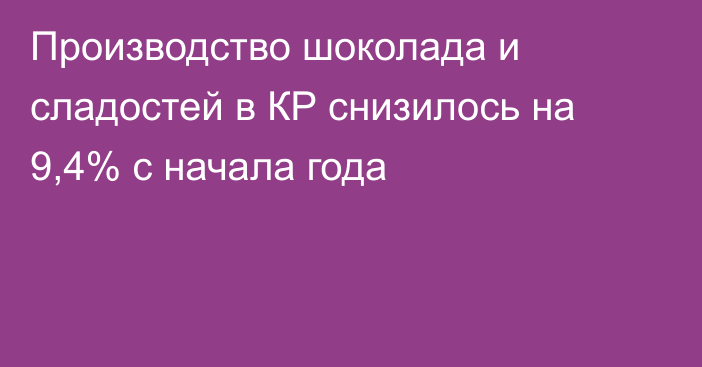 Производство шоколада и сладостей в КР снизилось на 9,4% с начала года