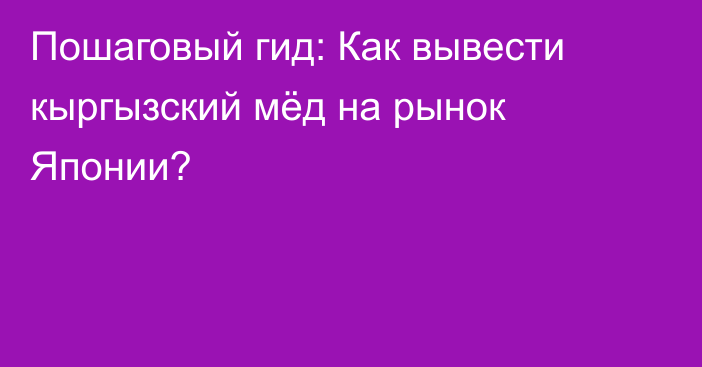 Пошаговый гид: Как вывести кыргызский мёд на рынок Японии?