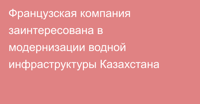 Французская компания заинтересована в модернизации водной инфраструктуры Казахстана