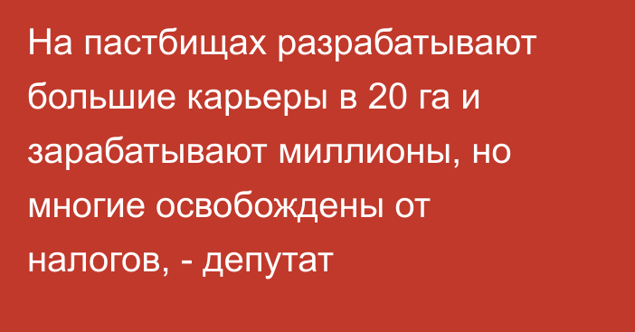 На пастбищах разрабатывают большие карьеры в 20 га и зарабатывают миллионы, но многие освобождены от налогов, - депутат