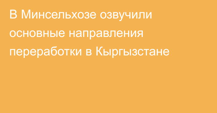 В Минсельхозе озвучили основные направления переработки в Кыргызстане
