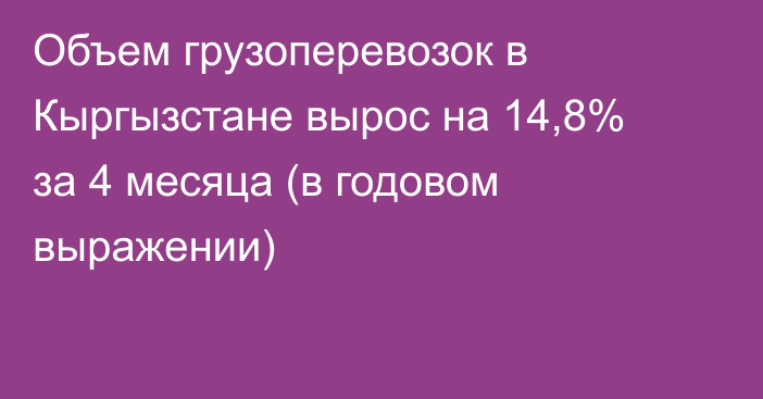 Объем грузоперевозок в Кыргызстане вырос на 14,8% за 4 месяца (в годовом выражении)
