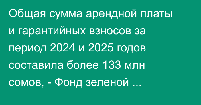 Общая сумма арендной платы и гарантийных взносов за период 2024 и 2025 годов составила более 133 млн сомов, - Фонд зеленой энергетики 