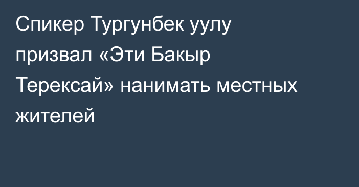 Спикер Тургунбек уулу призвал «Эти Бакыр Терексай» нанимать местных жителей