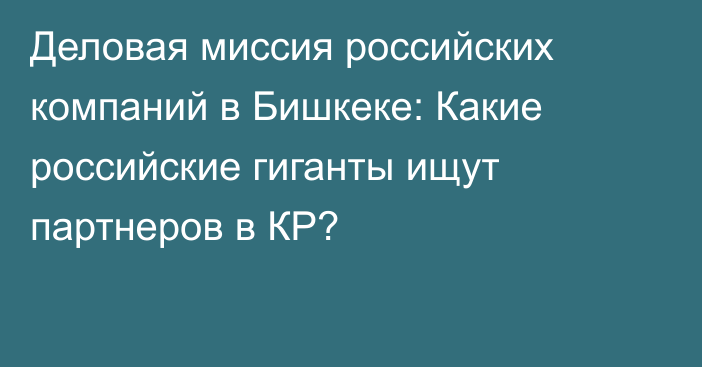 Деловая миссия российских компаний в Бишкеке: Какие российские гиганты ищут партнеров в КР?
