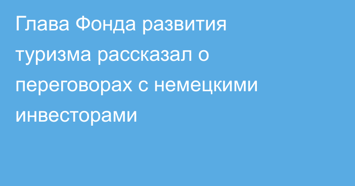 Глава Фонда развития туризма рассказал о переговорах с немецкими инвесторами