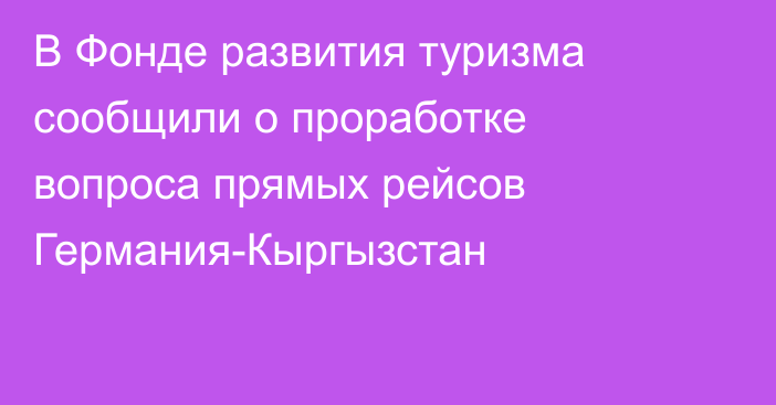 В Фонде развития туризма сообщили о проработке вопроса прямых рейсов Германия-Кыргызстан