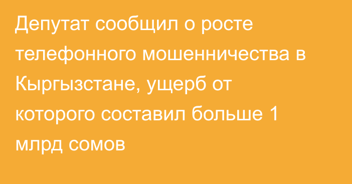 Депутат сообщил о росте телефонного мошенничества в Кыргызстане, ущерб от которого составил больше 1 млрд сомов