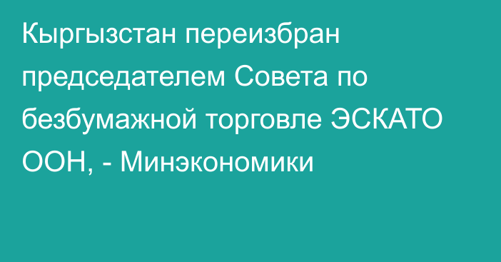 Кыргызстан переизбран председателем Совета по безбумажной торговле ЭСКАТО ООН, - Минэкономики