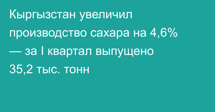 Кыргызстан увеличил производство сахара на 4,6% — за I квартал выпущено 35,2 тыс. тонн