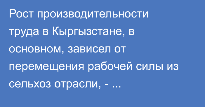 Рост производительности труда в Кыргызстане, в основном, зависел от перемещения рабочей силы из сельхоз отрасли, - исследование