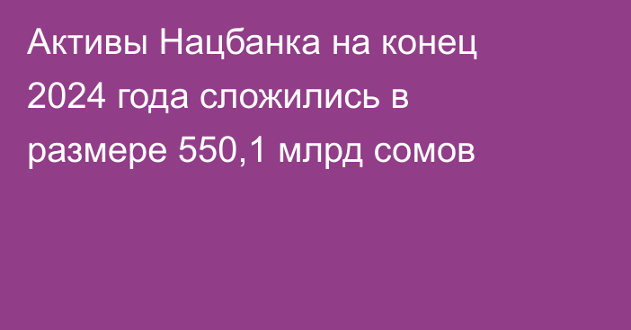Активы Нацбанка на конец 2024 года сложились в размере 550,1 млрд сомов