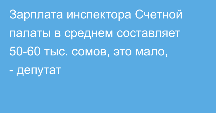Зарплата инспектора Счетной палаты в среднем составляет 50-60 тыс. сомов, это мало, - депутат
