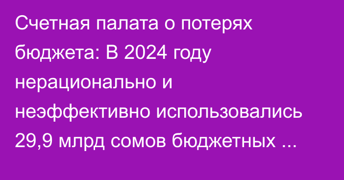 Счетная палата о потерях бюджета: В 2024 году нерационально и неэффективно использовались 29,9 млрд сомов бюджетных средств