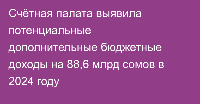 Счётная палата выявила потенциальные дополнительные бюджетные доходы на 88,6 млрд сомов в 2024 году