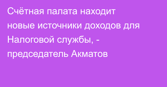 Счётная палата находит новые источники доходов для Налоговой службы, - председатель Акматов