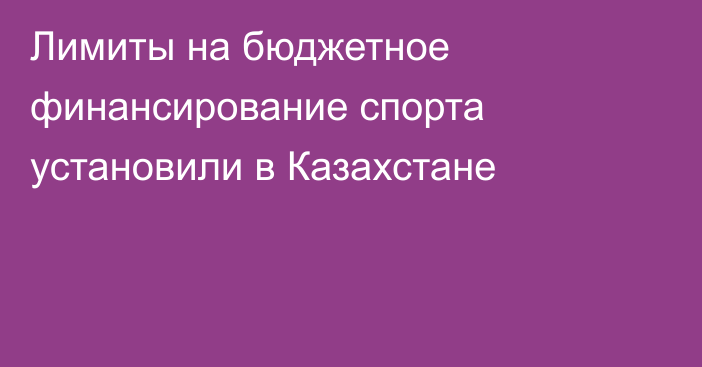 Лимиты на бюджетное финансирование спорта установили в Казахстане