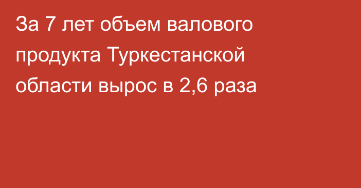За 7 лет объем валового продукта Туркестанской области вырос в 2,6 раза