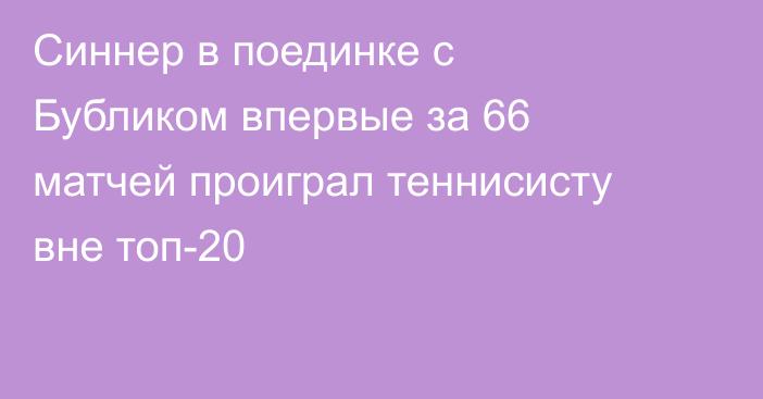 Синнер в поединке с Бубликом впервые за 66 матчей проиграл теннисисту вне топ-20