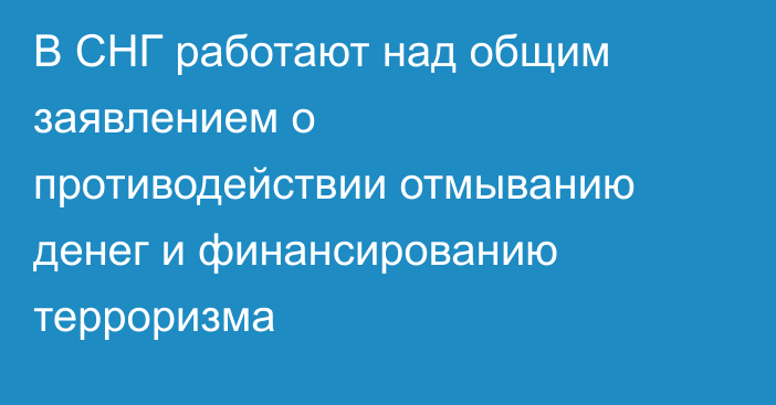 В СНГ работают над общим заявлением о противодействии отмыванию денег и финансированию терроризма