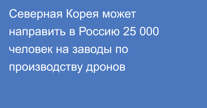 Северная Корея может направить в Россию 25 000 человек на заводы по производству дронов