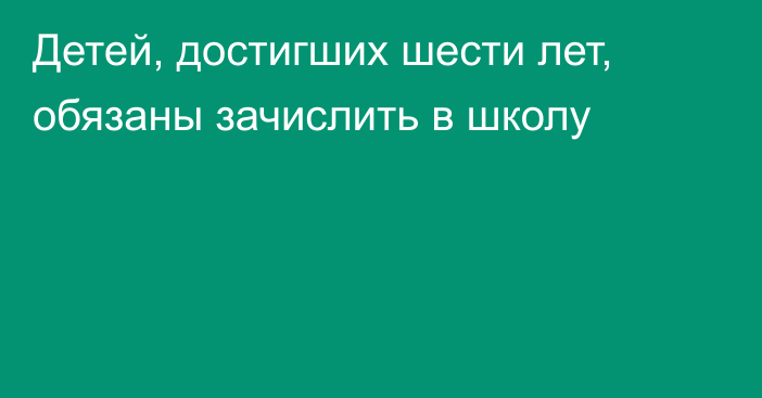 Детей, достигших шести лет, обязаны зачислить в школу