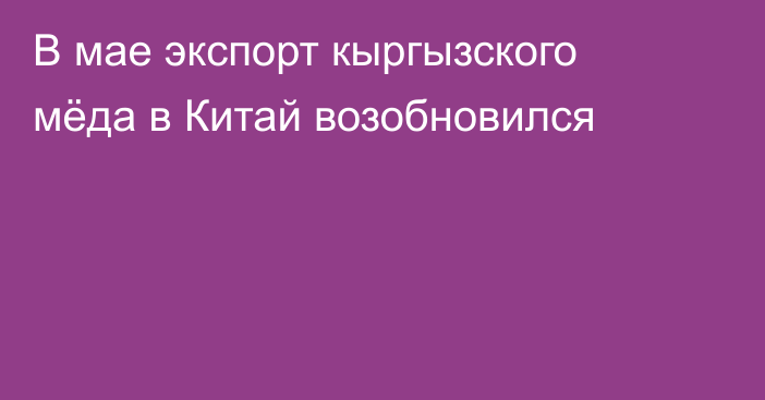 В мае экспорт кыргызского мёда в Китай возобновился
