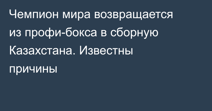 Чемпион мира возвращается из профи-бокса в сборную Казахстана. Известны причины