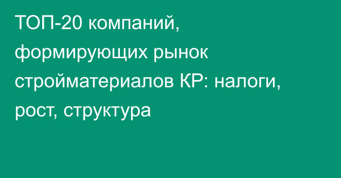 ТОП-20 компаний, формирующих рынок стройматериалов КР: налоги, рост, структура