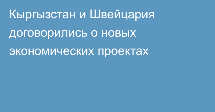 Кыргызстан и Швейцария договорились о новых экономических проектах
