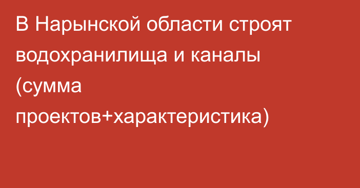 В Нарынской области строят водохранилища и каналы (сумма проектов+характеристика)