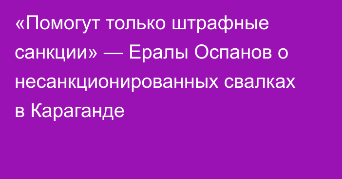 «Помогут только штрафные санкции» — Ералы Оспанов о несанкционированных свалках в Караганде