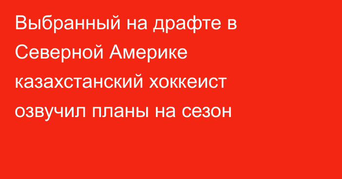 Выбранный на драфте в Северной Америке казахстанский хоккеист озвучил планы на сезон