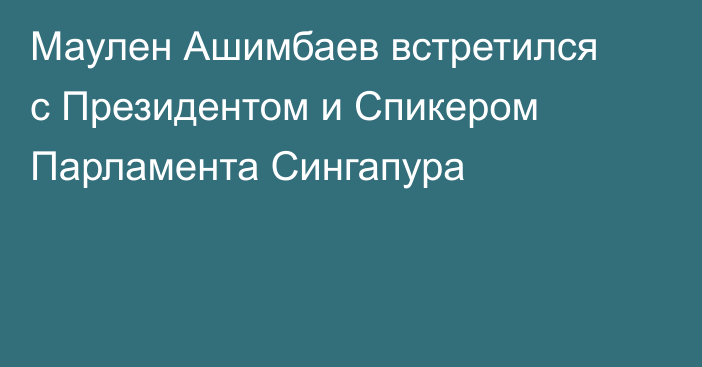 Маулен Ашимбаев встретился с Президентом и Спикером Парламента Сингапура