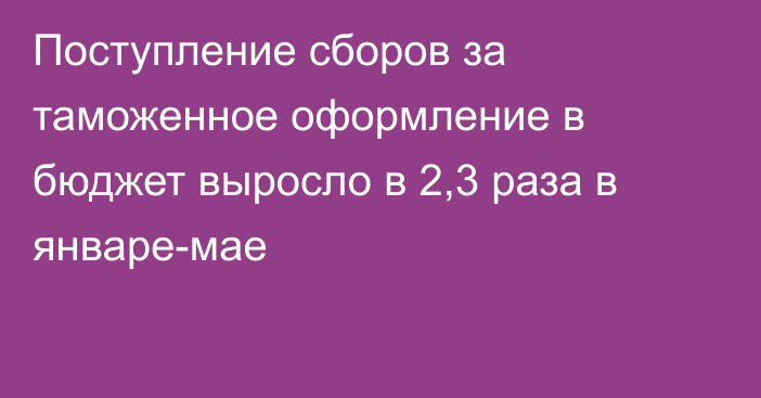 Поступление сборов за таможенное оформление в бюджет выросло в 2,3 раза в январе-мае