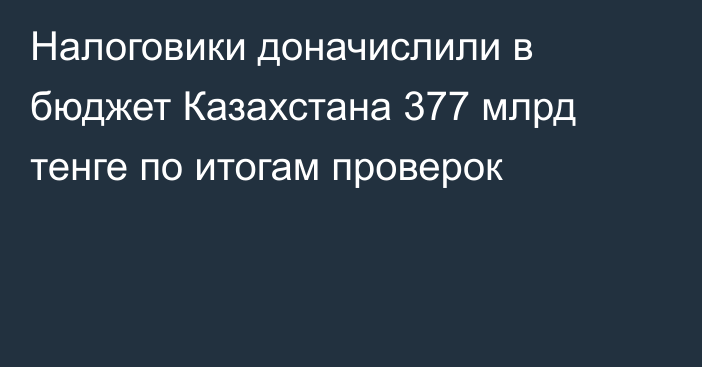 Налоговики доначислили в бюджет Казахстана 377 млрд тенге по итогам проверок
