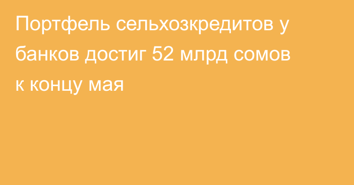 Портфель сельхозкредитов у банков достиг 52 млрд сомов к концу мая