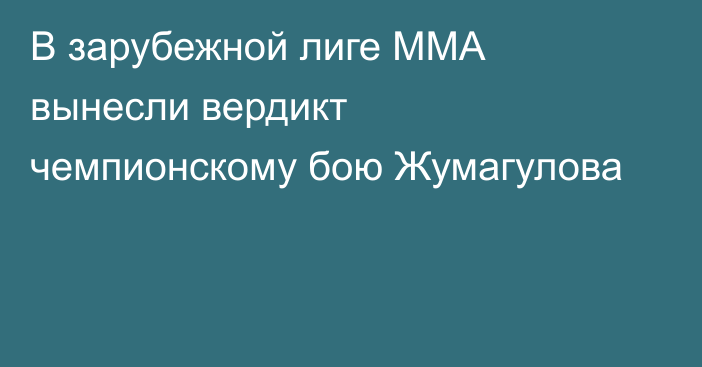 В зарубежной лиге MMA вынесли вердикт чемпионскому бою Жумагулова