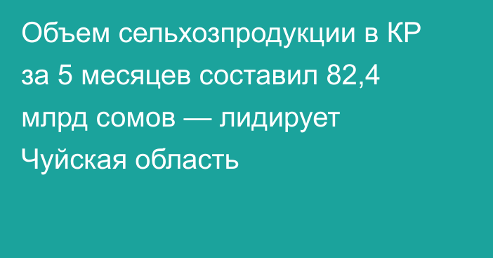 Объем сельхозпродукции в КР за 5 месяцев составил 82,4 млрд сомов — лидирует Чуйская область
